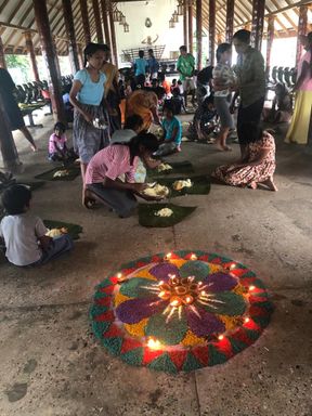 Colourful lamp mandala on the floor during the festival of lights at Home of Hope